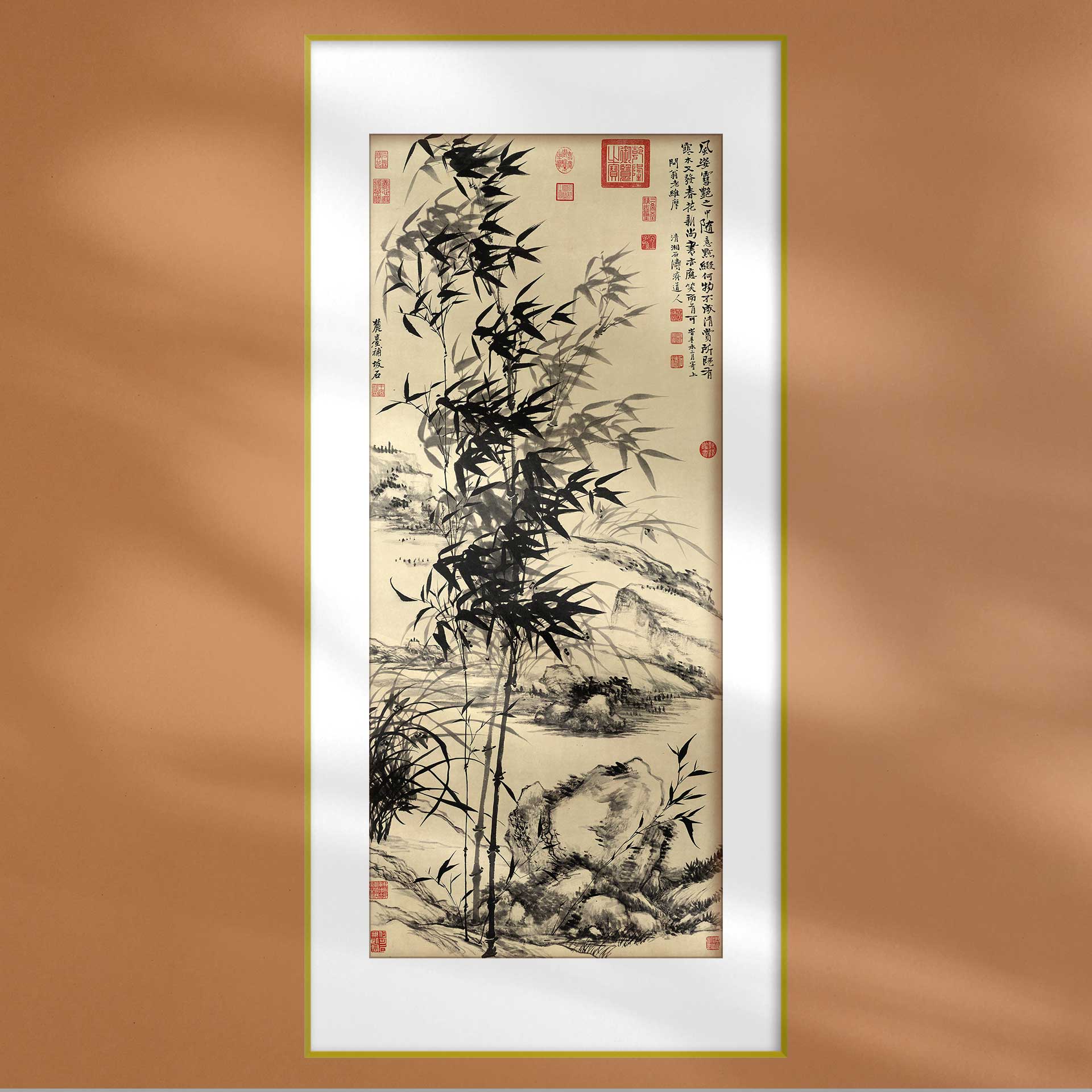 国画石涛兰竹水墨画明清古典中式装饰画宣纸画芯定制客厅挂轴画框