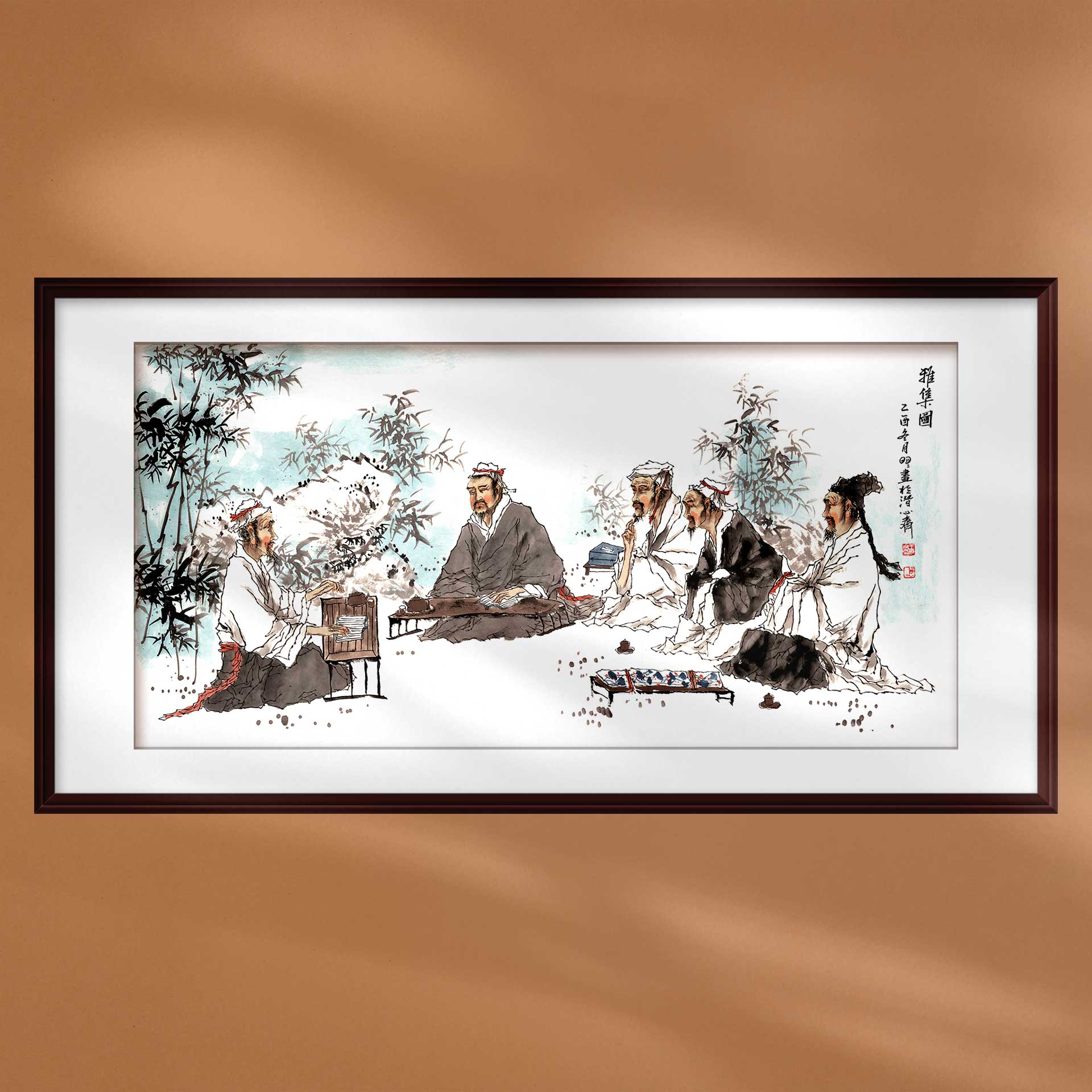 中国画雅集图人物装饰画新中式客厅沙发背景墙挂画茶馆挂画框定制图片