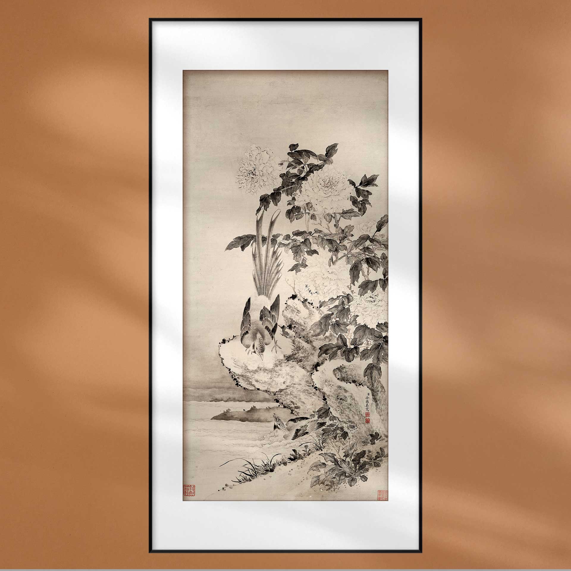国画设色牡丹山鹧图名画高清复制中式玄关旺宅风水装饰画定制挂画图片