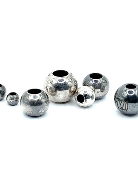 S925纯银复古泰做旧足银光面定制激光刻字Logo男女款大孔圆珠配件