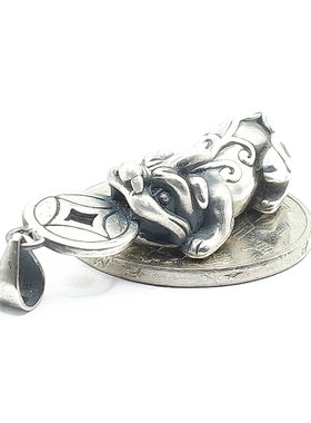 S999纯银3D硬复古泰做旧足银招财貔貅吊坠红黑绳男款女款项链配件