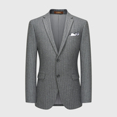 厚款 商务休闲灰色条纹单西冬季 西服男上衣 外套修身 吉约蒙羊毛西装