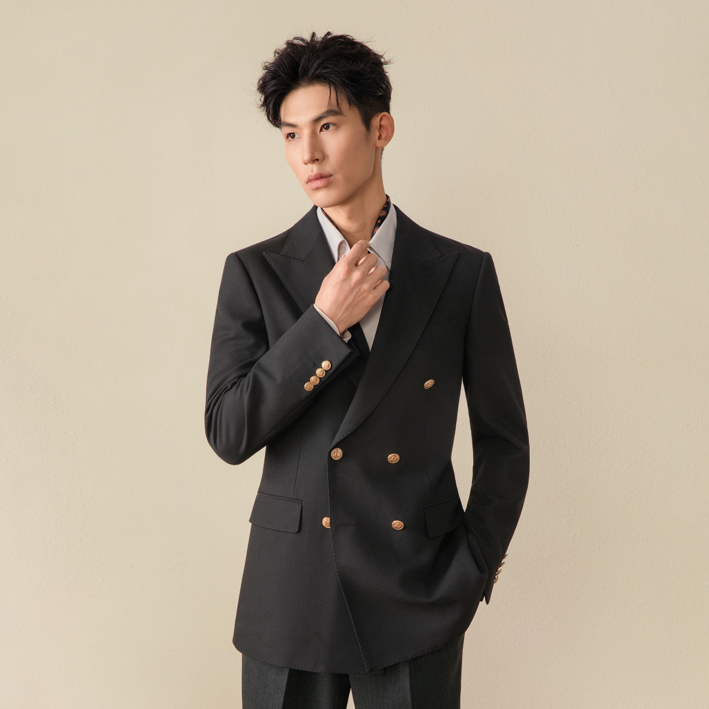 【布雷泽】吉约蒙双排扣西装男外套黑色西服男商务休闲单西修身