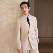 香槟色高级感西服商务正装 吉约蒙双排扣西装 男套装 新郎结婚礼服
