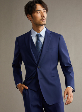 吉约蒙西服套装男士宝蓝色商务职业正装伴郎新郎结婚礼服修身西装