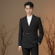 西装 吉约蒙青果领新郎结婚礼服黑色西服中山装 男套装 新中式