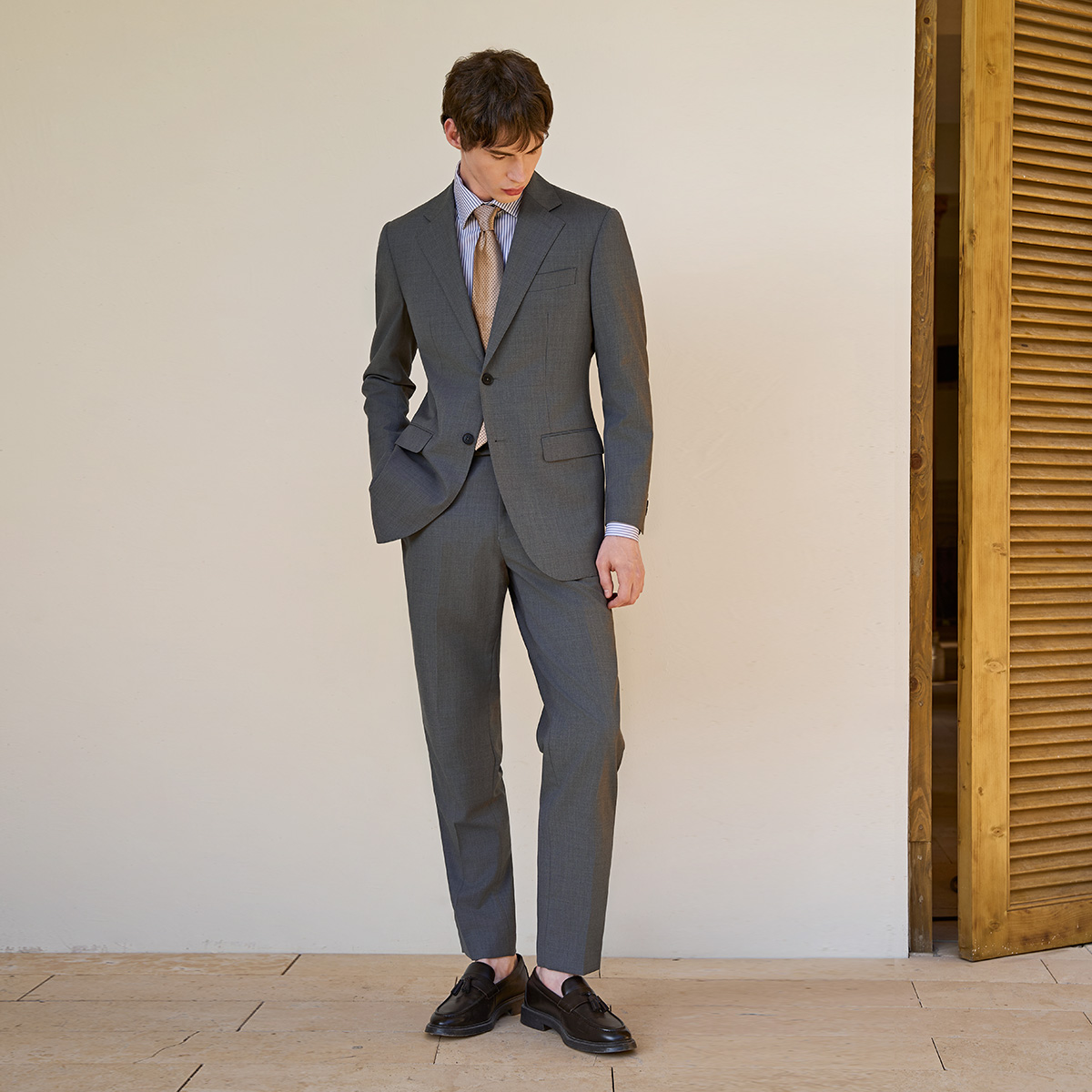 吉约蒙羊毛西装男套装灰色新郎结婚礼服商务职业正装高级西服外套