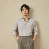 吉约蒙长袖 免烫衬衣 结婚温莎领结婚西装 衬衫 男白沙色商务休闲正装