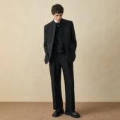 廓版 中山装 吉约蒙男黑色新中式 西服套装 新郎结婚礼服立领西装