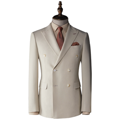 吉约蒙西服套装男双排扣杏色