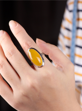 复古镶嵌天然夸张大气开口戒指