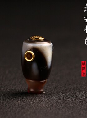 藏汉屋虎牙天珠雕刻三通佛头配件