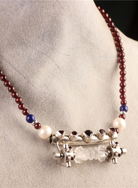 纯银白水晶石榴石个性项链女