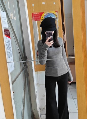 冬季韩系灰色高领德绒内搭打底衫女春秋新款修身显瘦长袖t恤上衣