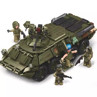 小鲁班积木BTR轮式步兵战车台风级突击装甲车T90重型防空坦克拼装