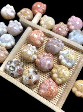 猫爪雕刻手链配珠珊瑚玉民族风