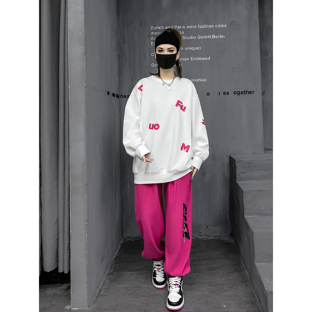 M家潮牌欧货新款时尚套装春秋宽松圆领长袖卫衣运动休闲裤两件套