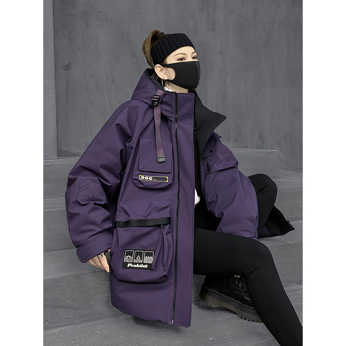 潮牌时尚中长款羽绒服女2026新款冬季宽松工装派克服保暖外套显瘦
