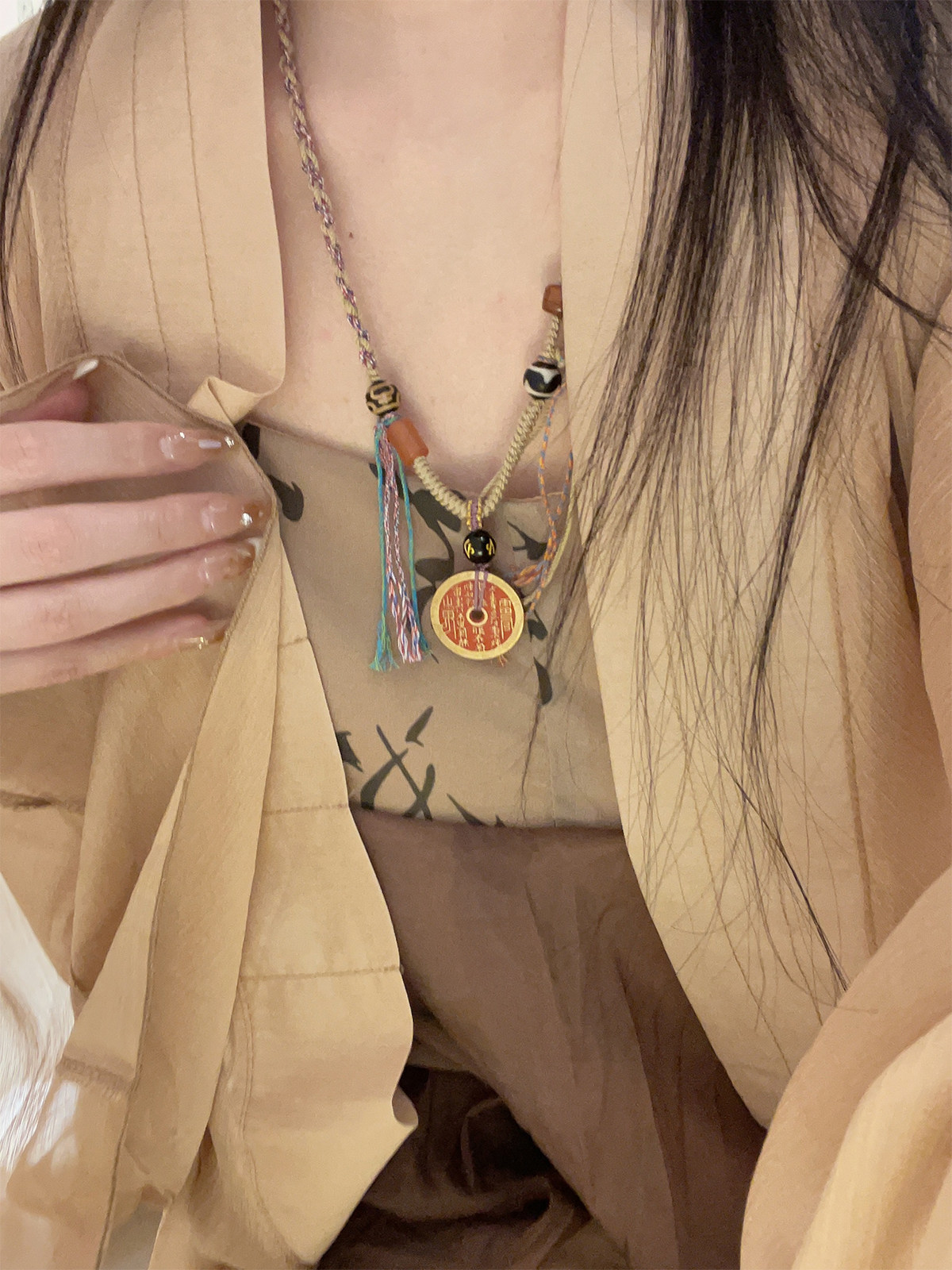 山鬼花钱丨藏式手搓麻绳项链 原创设计禅意朱砂编绳情侣闺蜜吊坠