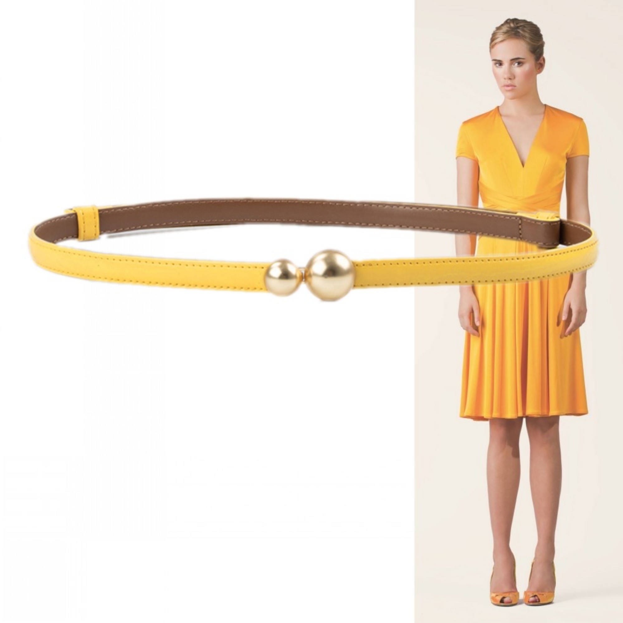 黄色真皮装饰细腰带气质女牛仔裤旗袍连衣裙毛衣短裤1.4厘米皮带