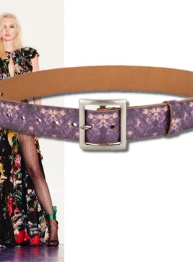 紫色蛇纹4厘米头层牛皮装饰腰带高级感女牛仔裤高腰裤连衣裙皮带