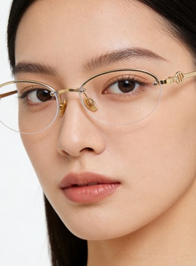 韩系ins风椭圆金丝眼镜轻熟椭圆半框眼镜素颜神器椭圆金属眼镜架