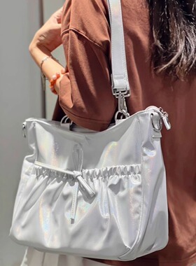 Michiko原创珠光芭蕾托特包蝴蝶结斜跨包亮面大容量通勤包