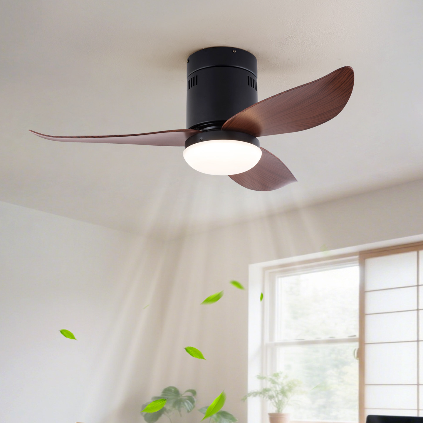 中古风卧室风扇灯吸顶灯静音家用一体餐厅简约书房复古小风扇吊灯