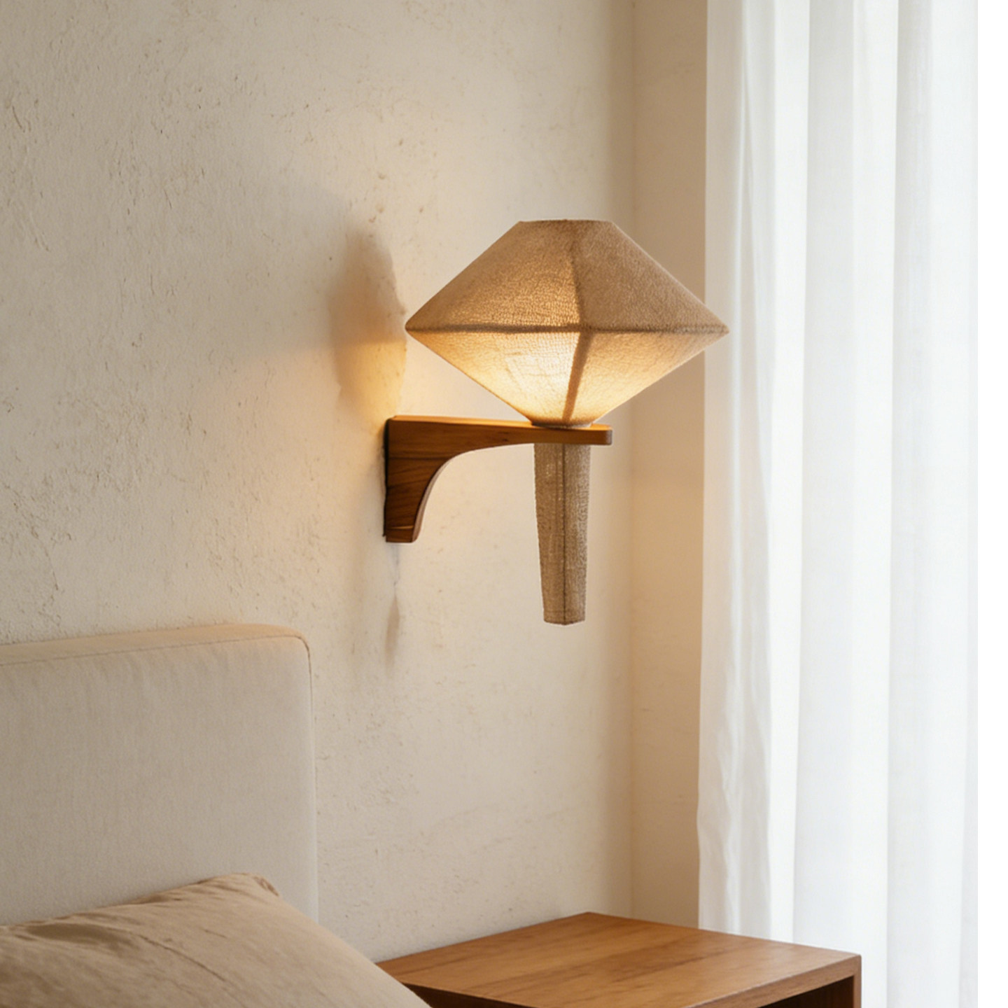 侘寂风木质壁灯 布艺手工编织现代卧室客厅设计感床头背景墙装饰