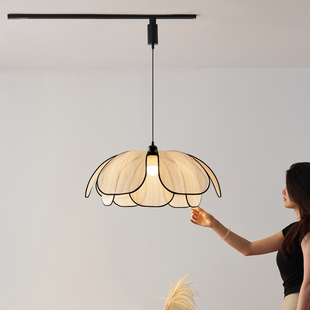 法式轨道吊灯 中古风餐厅可移位复古奶油餐桌饭桌花瓣岛台吧台灯