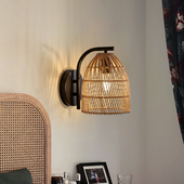 侘寂风日式 茶室餐厅背景墙灯 复古壁灯过道阳台民宿门头藤编日式