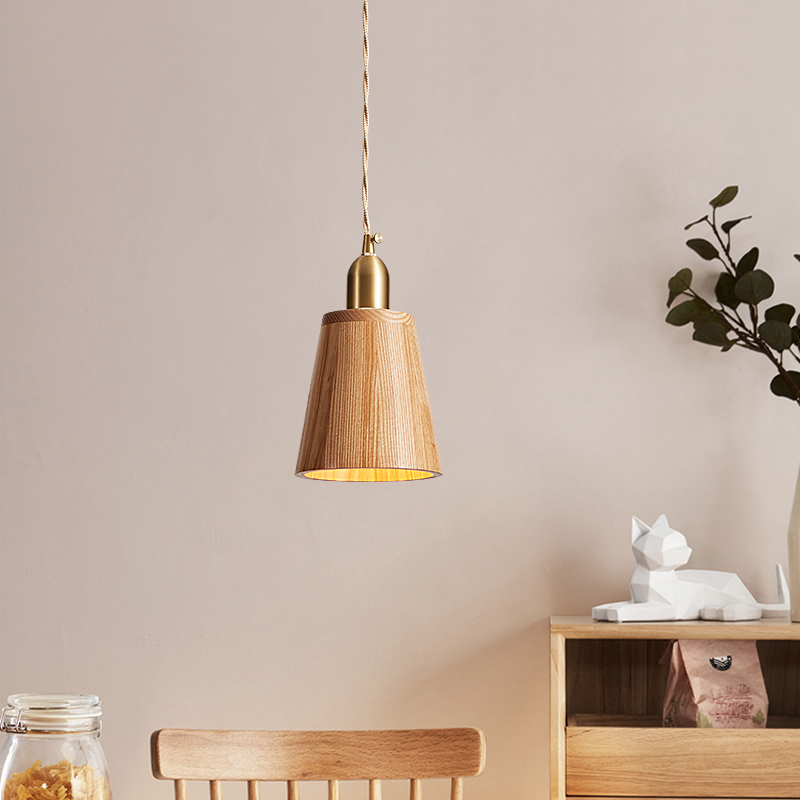 侘寂风餐厅胡桃木白蜡木实木吊灯