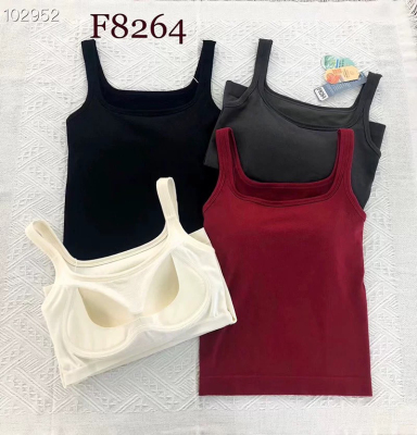 F8264裸氨羊毛绒自发热蚕丝保暖美背吊带背心一体固定杯修身内搭