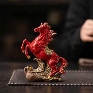 大小中号 红色陶瓷生肖骏马摆件客厅书房办公桌前台招财工艺品