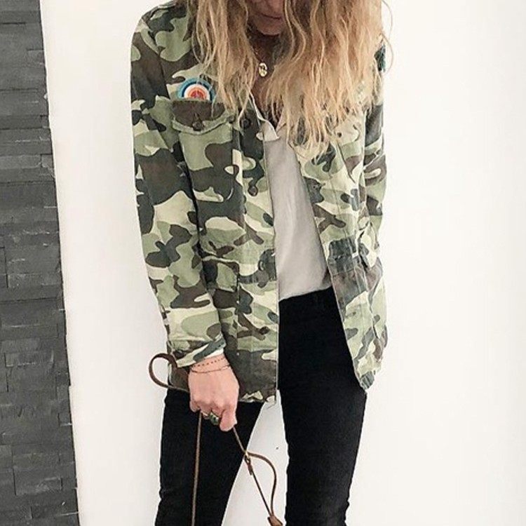 国内现货 MOTHER oversized 刺绣贴布深绿色宽松迷彩风衣外套女潮