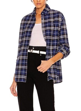 现货 RtA denim brady蓝白色格纹显瘦高腿长宽松长袖衬衫外套女潮