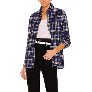 衬衫 现货 brady蓝白色格纹显瘦高腿长宽松长袖 denim 外套女潮 RtA