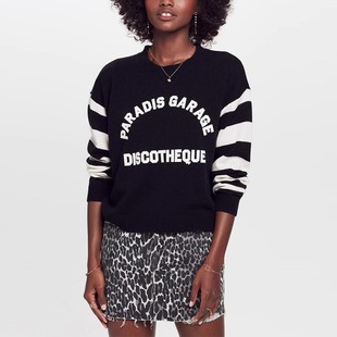 清仓现货MOTHER oversized黑白条纹字母显瘦宽松薄羊毛衣针织衫女