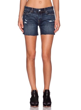 现货 Blank Denim深蓝色破洞毛卷边宽松老爹瘦版男友牛仔短热裤女