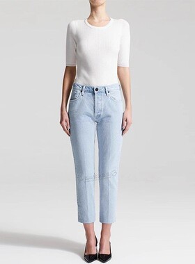 清仓现货 Goldsign OL风通勤百搭浅蓝色高腰宽松九分直筒牛仔裤女