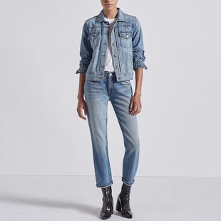 女 Elliott中腰蓝色铆钉开衩显瘦宽松老爹直筒牛仔裤 清仓 Current