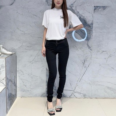 国内现货 RtA denim 高腰黑色显瘦腰部百褶涂层九分小脚牛仔裤女