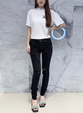 国内现货 RtA denim 高腰黑色显瘦破洞磨损修身九分小脚牛仔裤女