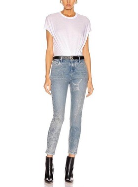 国内现货 RtA denim高腰银漆浅蓝色显瘦紧身九分直筒小脚牛仔裤女
