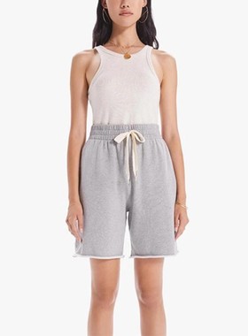 现货 MOTHER 浅灰色字母logo高腰松紧抽绳纯棉百搭休闲运动短裤女