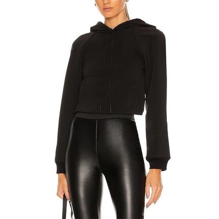 现货 RtA denim haven 黑色时尚交叉重叠露背连帽短款长袖卫衣女