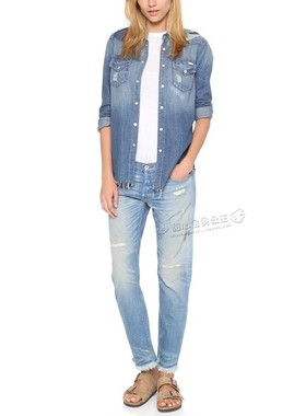 清仓现货 NSF boyfriend蓝色破洞毛边宽松老爹九分男友牛仔裤女潮