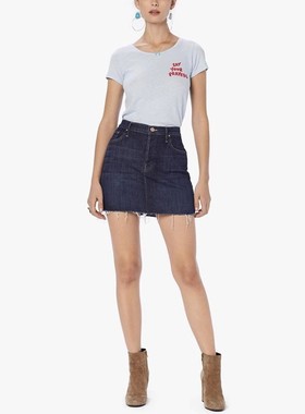 清仓现货 MOTHER OK车线高腰深蓝色毛边显瘦高包臀迷你牛仔短裙潮