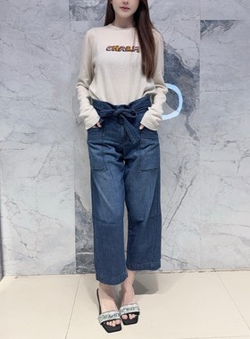 国内现货 Current/Elliott 深蓝色系带显瘦显腿长阔腿直筒牛仔裤