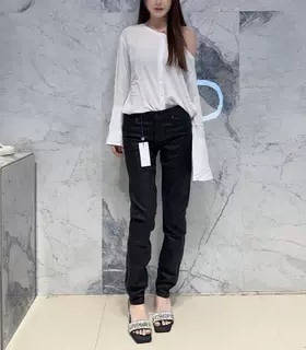 国内现货 Paige中腰百搭基础款黑色显瘦双拉链修身皮质小脚牛仔裤